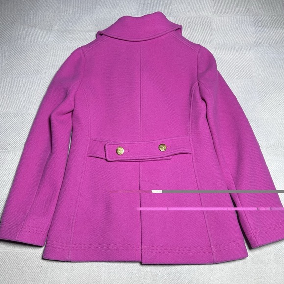 J Crew Majesty Peacoat Womens 4 Pink Stadium Cloth Wool Gold Double Breasted - Picture 7 of 15